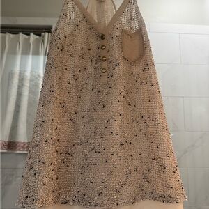 Beige Knit Halter Top with Button Detail